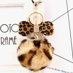 Leopard Print/Rhinestone & PomPom Bag Charm/Key Chain